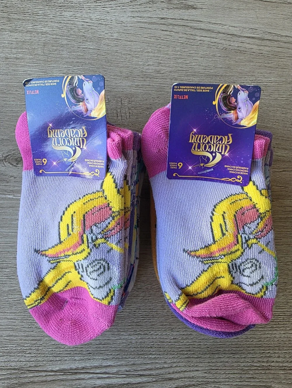 Unicorn Academy Girls Socks 12 Pairs 2 Packs Shoe Size 7-10 NWT Netflix